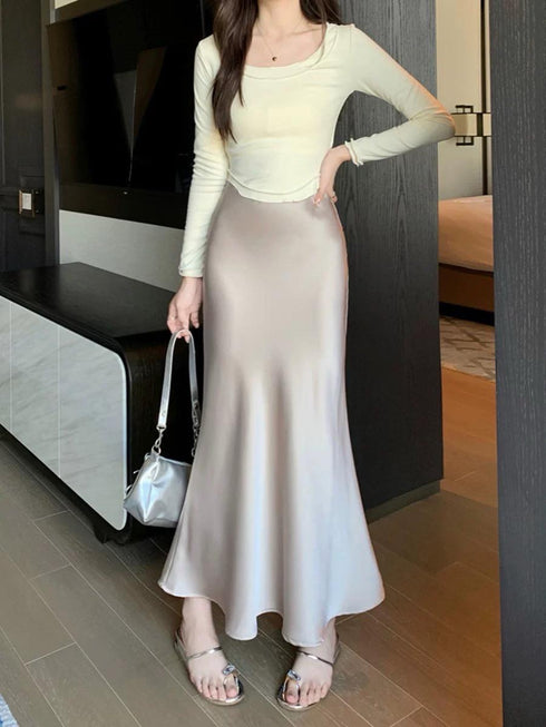 A-Line Long Satin Skirts